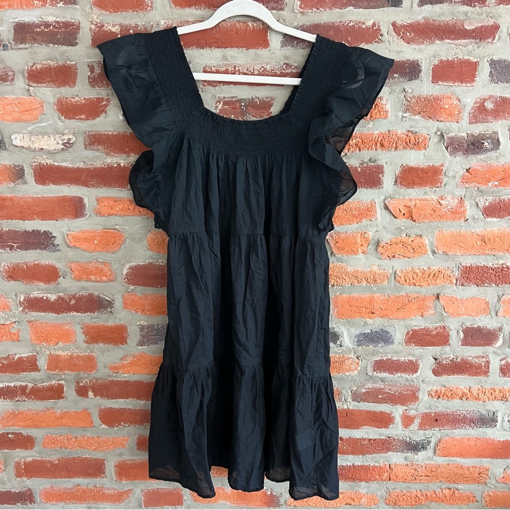 Jcrew Black Ruffle Sleeve Square Neck Women’s Swim Cover-Up